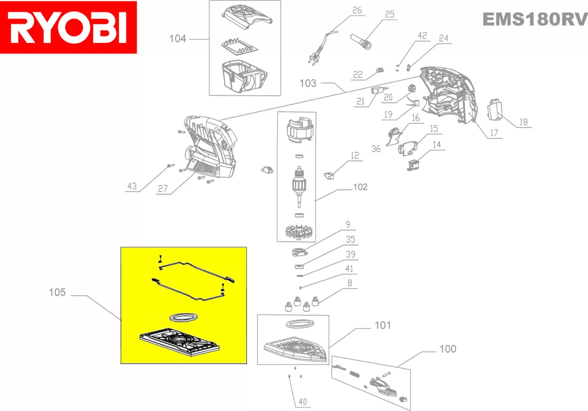 Plateau ponçage rectangulaire ponceuse EMS 180 RV Ryobi